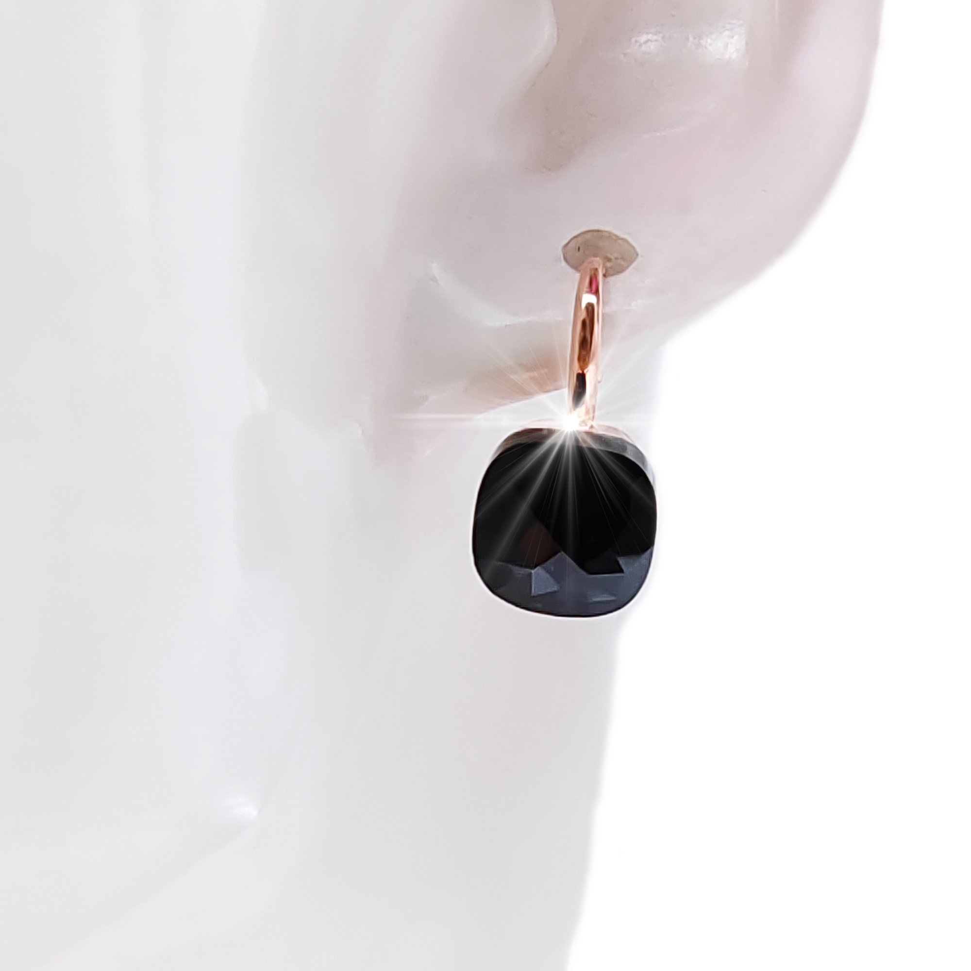 Orecchini Pendenti in Argento 925 Rosa con Pietra Onice Nera Gioielli Donna